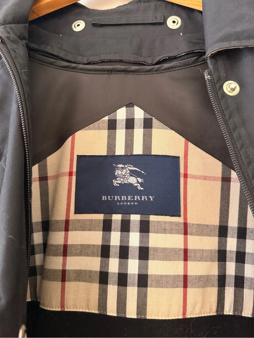Vintage Burberry London Black Trench Coat with Signature Check Trim - Picture 5 of 6